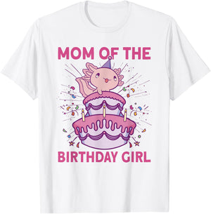 Mom of the Birthday Axolotl Bday Axolotl Birthday Girl T-Shirt - T-Shirt | White