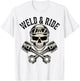 Skull with Goggles and Crossed Pistons Biker Artwork T-Shirt - T-Shirt | White