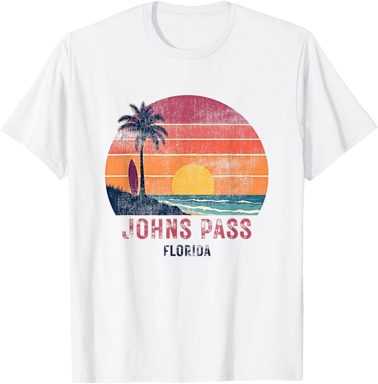 Johns Pass Florida Retro Vintage Weathered Souvenir T-Shirt - T-Shirt | White