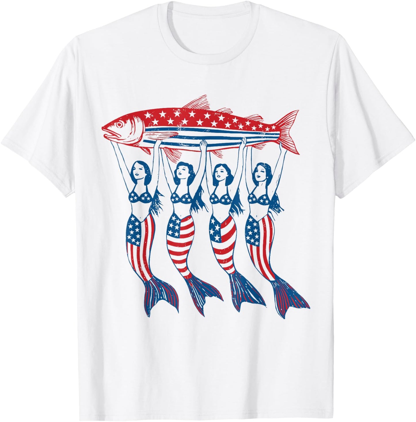Mermaid Sardine Tinned Fish USA Patriotic 250th 4th of July T-Shirt - T-Shirt | White