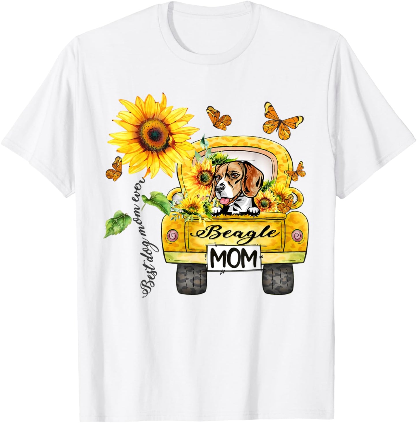Beagle Mom Sunflower Best Dog Mom Ever Mother's Day T-Shirt - T-Shirt | White