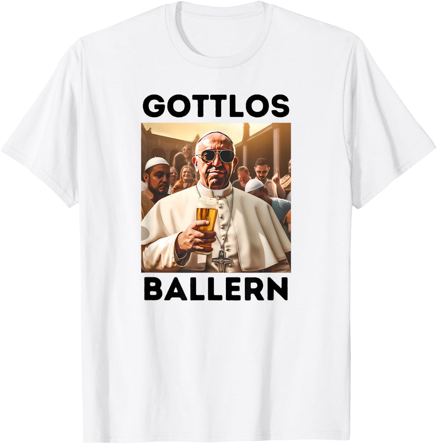 Gottlos Ballern Funny Pope Francis Five Beer T-Shirt - T-Shirt | White
