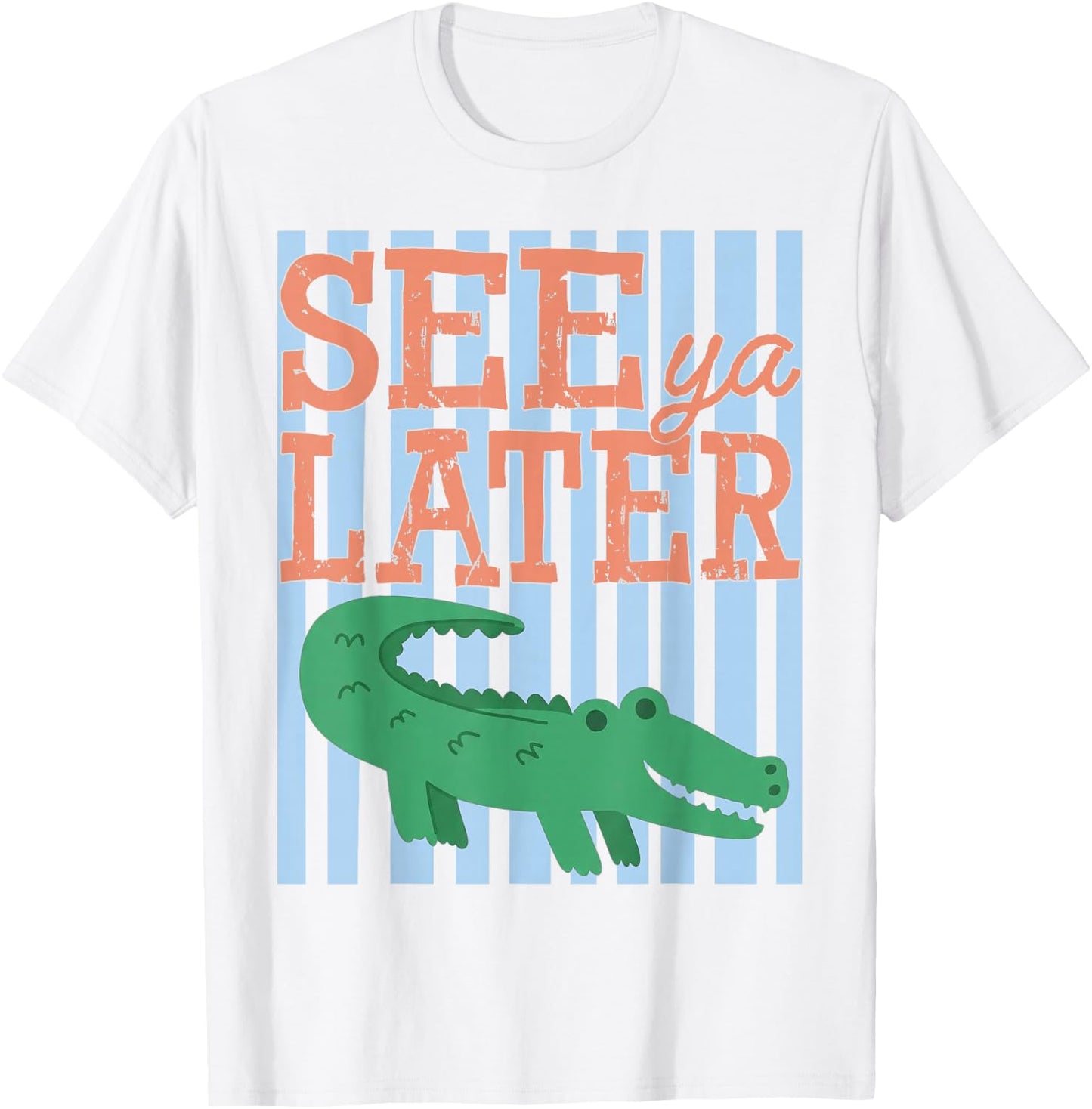 Striped See Ya Later Teacher Summer Alligator Kids T-Shirt - T-Shirt | White