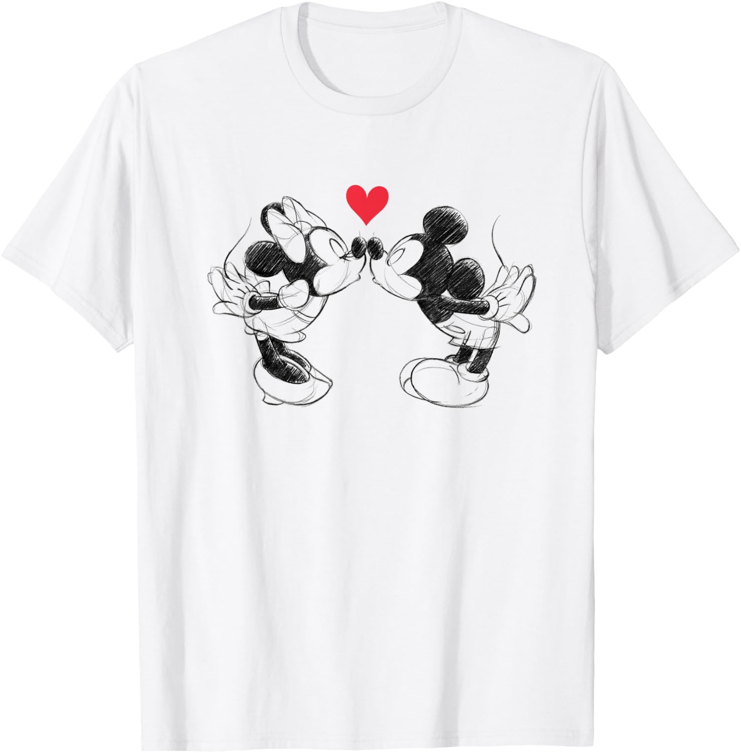 Disney Mickey Mouse and Minnie Sketch Kiss Valentine's Day , White T-Shirt - T-Shirt | White