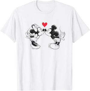 Disney Mickey Mouse and Minnie Sketch Kiss Valentine's Day , White T-Shirt - T-Shirt | White