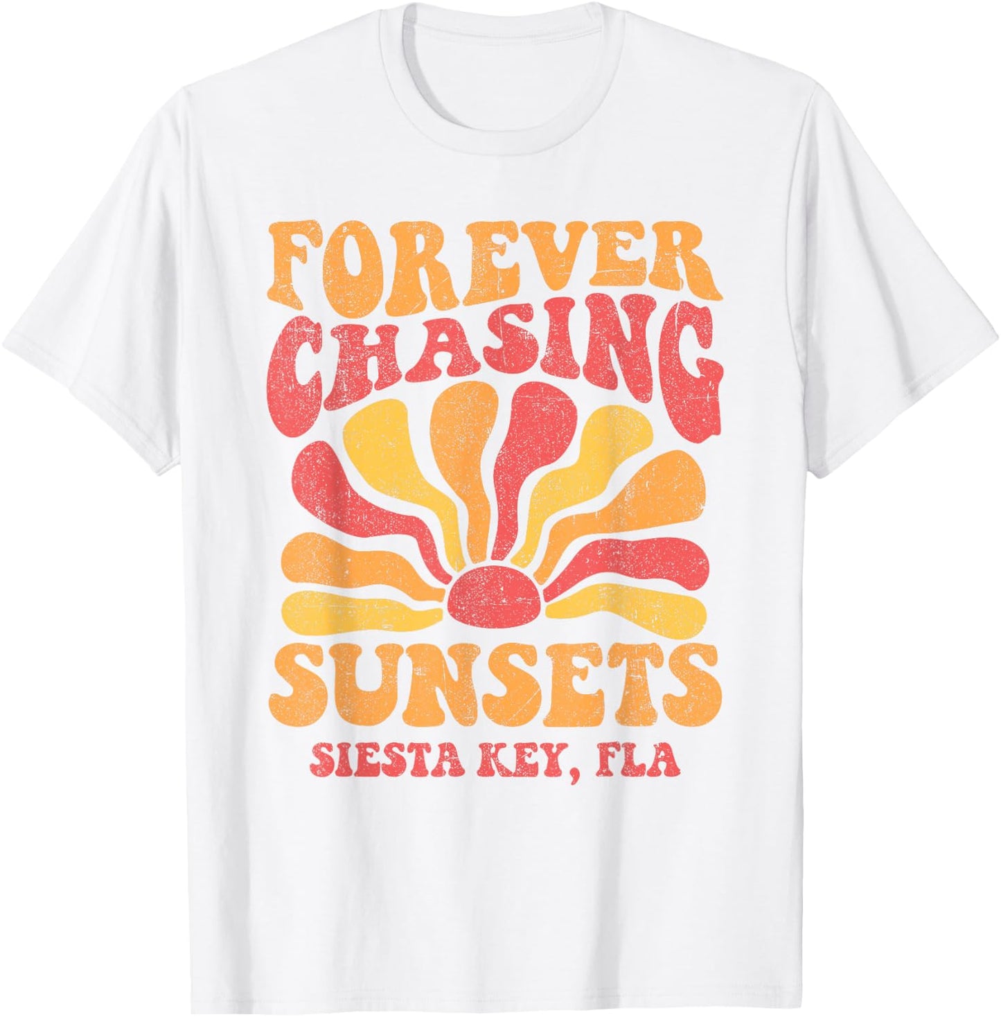 Forever Chasing Sunsets Siesta Key Beach Florida 70s Retro T-Shirt - T-Shirt | White