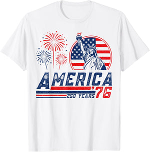 America Retro 250th Anniversary USA 1776 2026 4th of July T-Shirt - T-Shirt | White