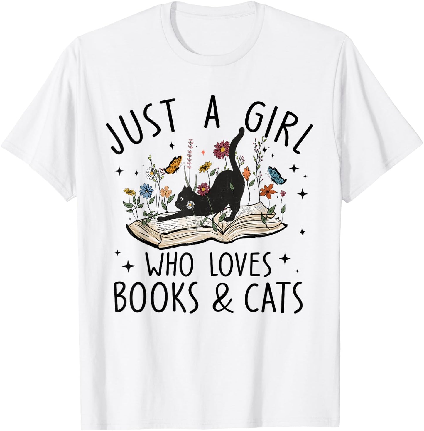just A Girl Who Loves Cats and Books Reading Bookworm Girls T-Shirt - T-Shirt | White