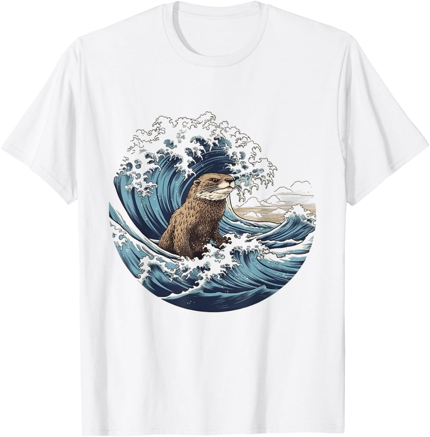 River Otter The Great Wave Of Kanagawa T-Shirt - T-Shirt | White
