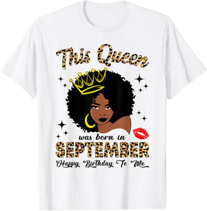 This Queen was Born in September Birthday Leopard Afro Women T-Shirt - T-Shirt | White