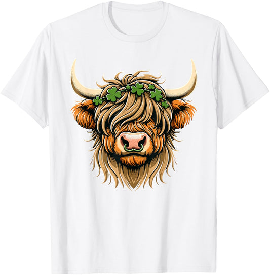 St. Patricks Day Highland Cow Saint Paddys Men's Women's Children's , Green T-Shirt - T-Shirt | White