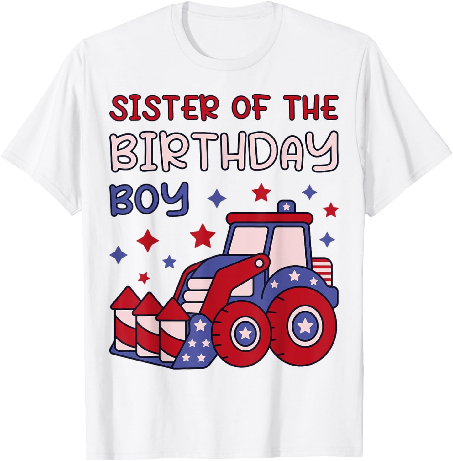 Sister of Birthday Boy 4th of July Fireworks 5th Birthday T-Shirt - T-Shirt | White