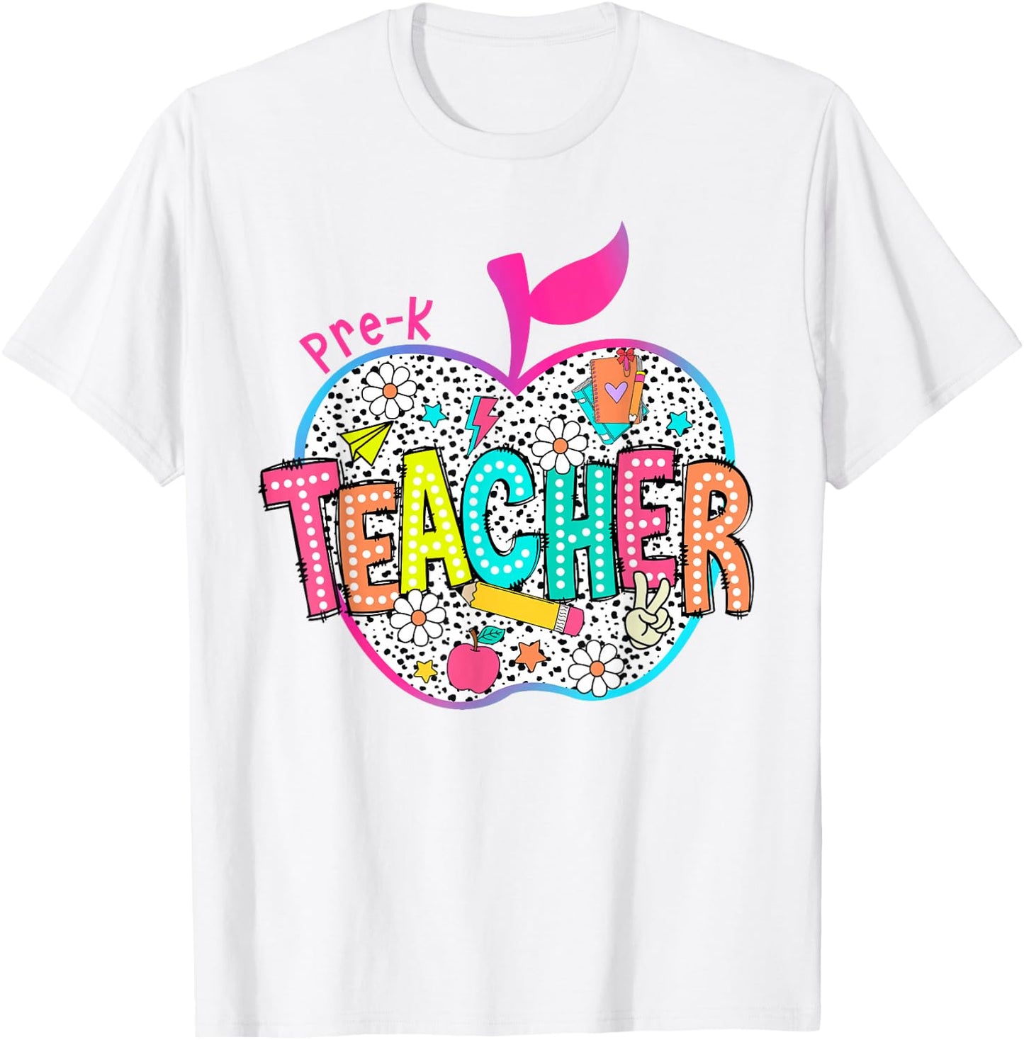 Pre-K Teacher Back To School Apple Dalmatian Dots T-Shirt - T-Shirt | White
