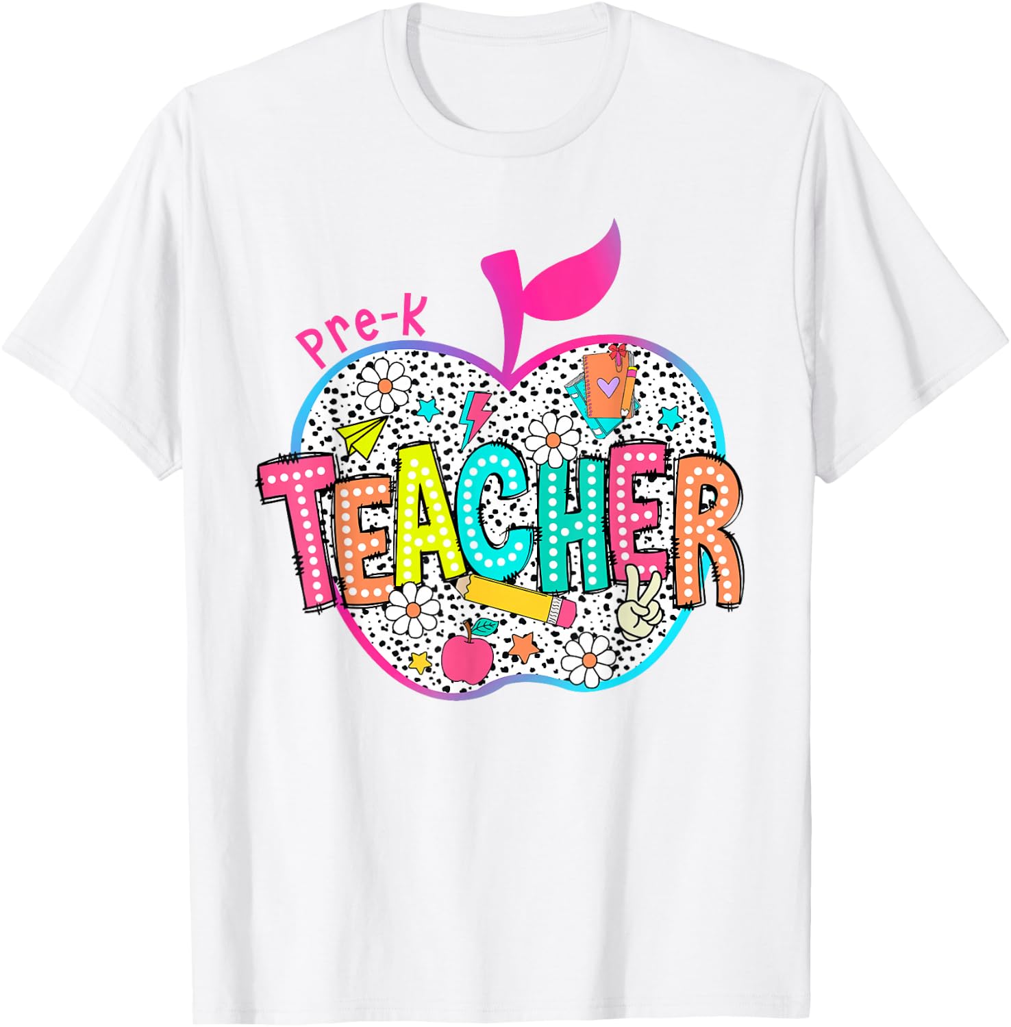 Pre-K Teacher Back To School Apple Dalmatian Dots T-Shirt - T-Shirt | White