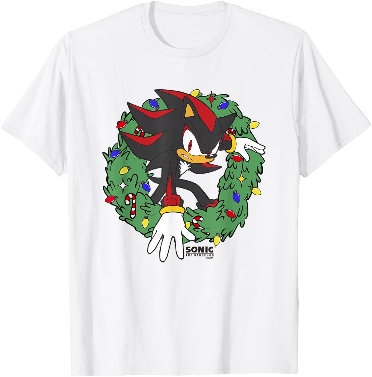 Sonic The Hedgehog Christmas Shadow X-Mas Wreath T-Shirt - T-Shirt | White