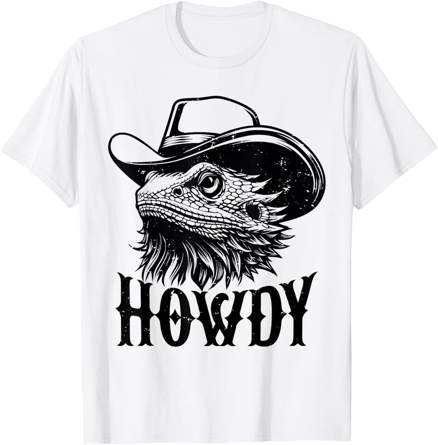Howdy Funny Bearded Dragon Wearing Cowboy Hat Reptile Lover T-Shirt - T-Shirt | White