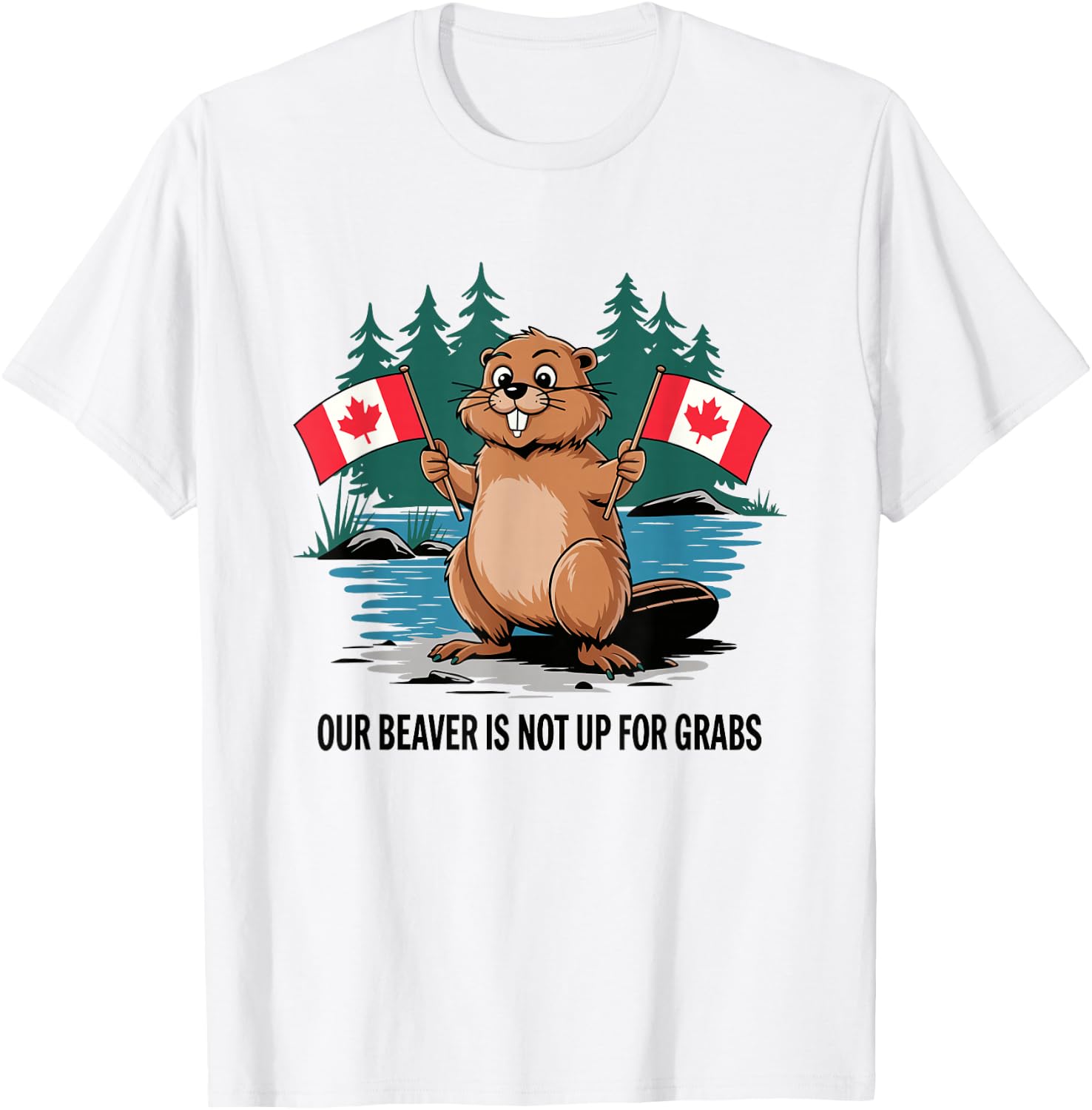 Funny Canadian Beaver Holding Flags Canada Pride T-Shirt - T-Shirt | White