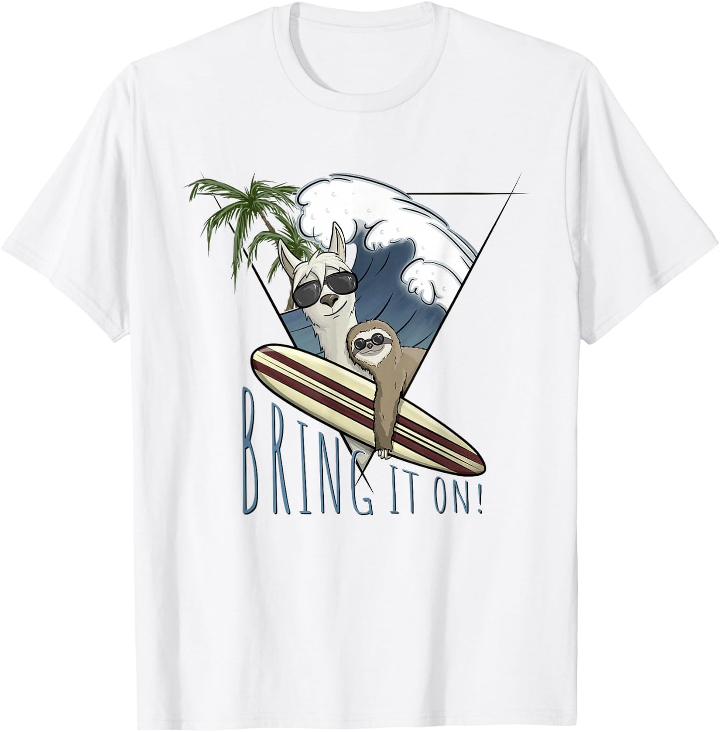 Bring it on! Lama & Faultier Surf Art Lifestyle Fun T-Shirt - T-Shirt | White