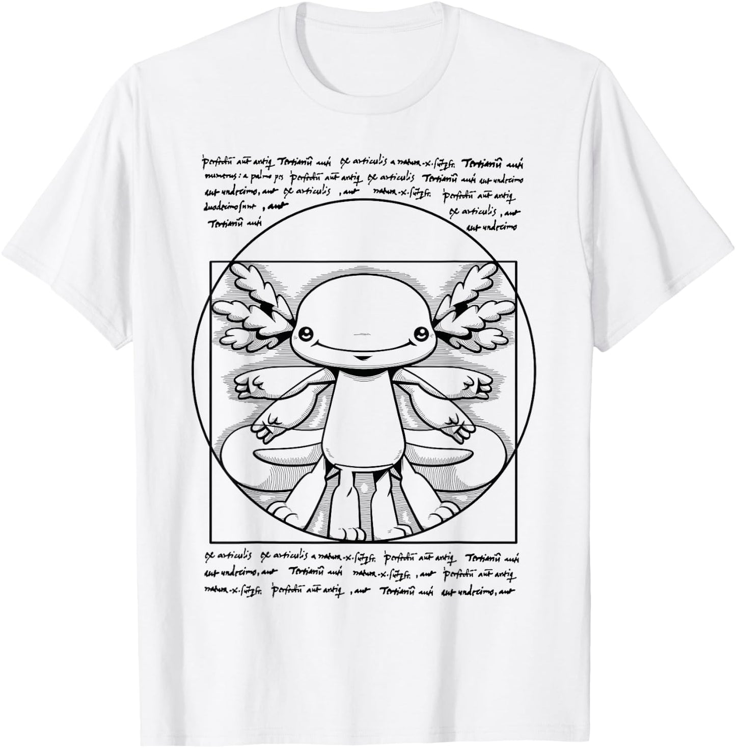 Axolotl Shirt - Funny Vitruvian Man Art Renaissance Axolotl T-Shirt - T-Shirt | White