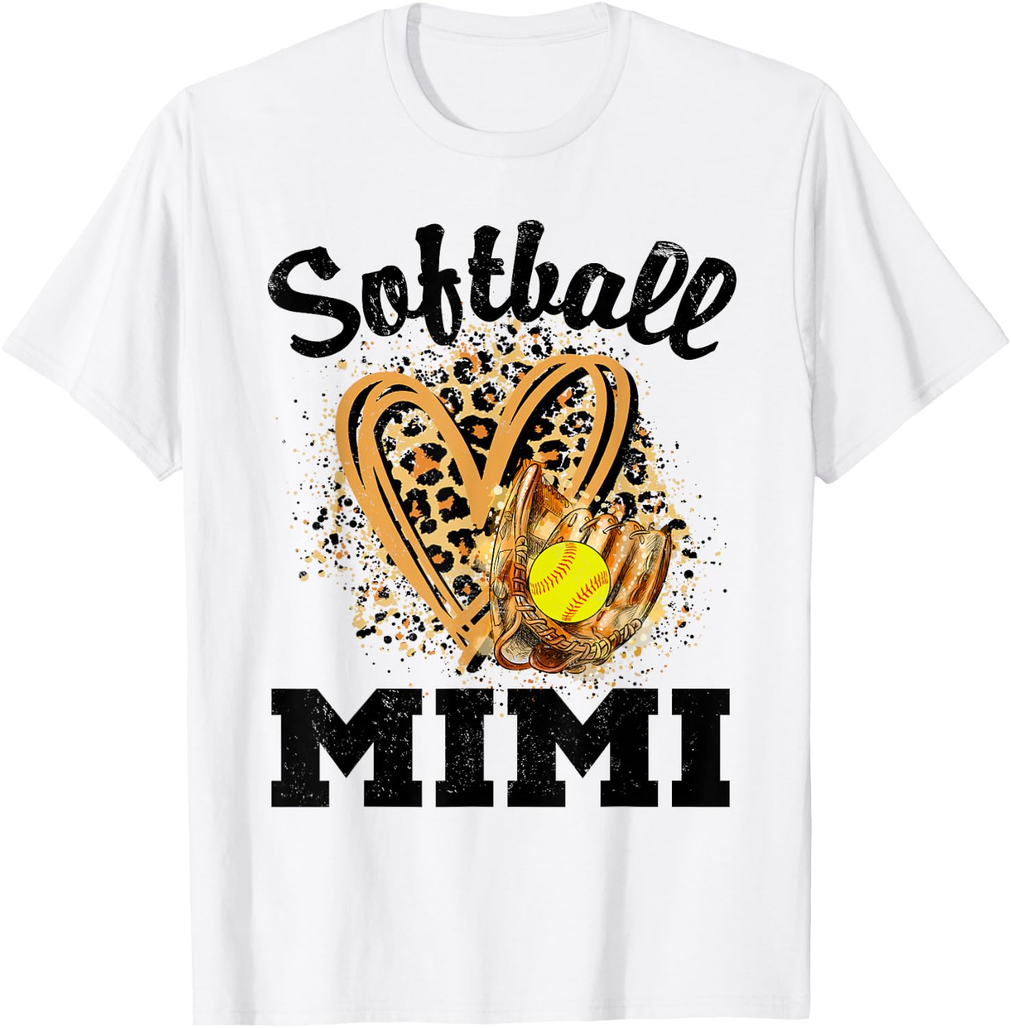 Softball Mimi Leopard Heart Grandma T-Shirt - T-Shirt | White