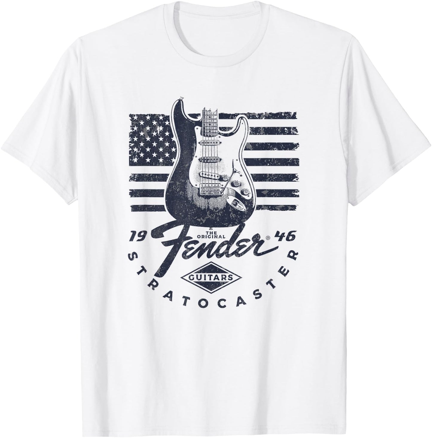 Fender 1946 Stratocaster American Flag Backdrop T-Shirt - T-Shirt | White