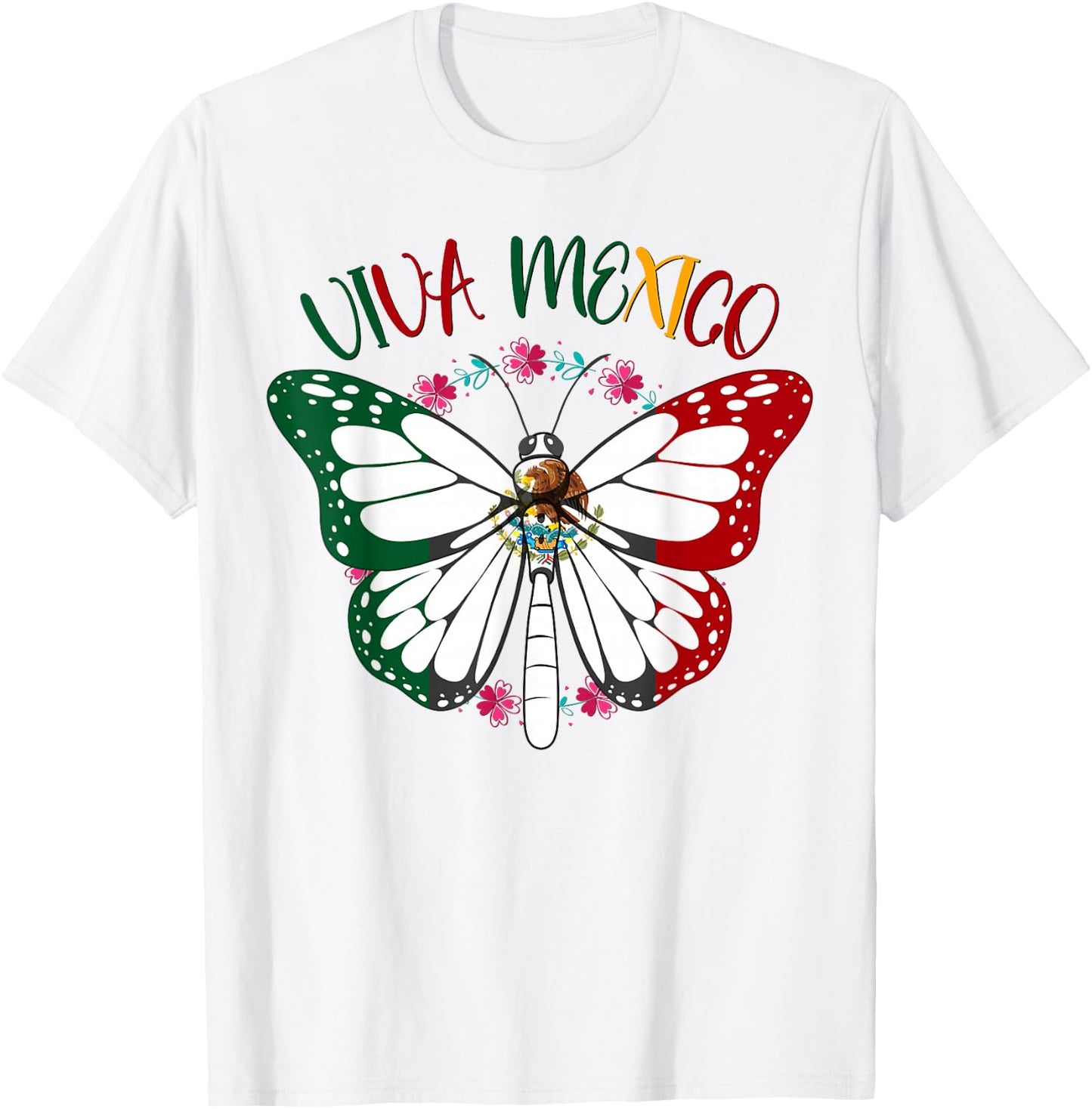 Viva Mexico Shirt Women Kids Girls Butterfly Mexican Flag T-Shirt - T-Shirt | White