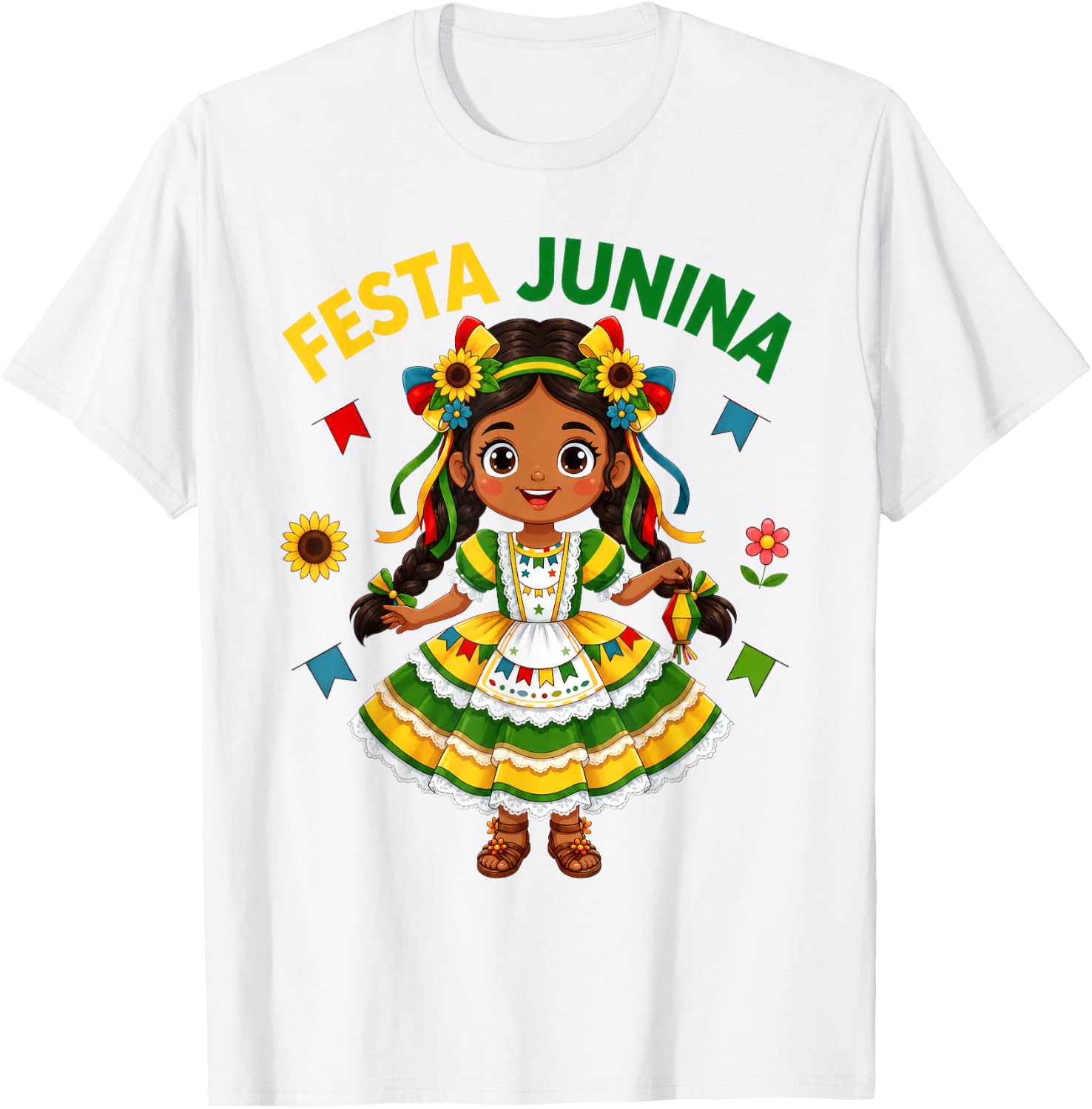 Cute Brazilian Girl Traditional Folk Dress Kids Festa Junina T-Shirt - T-Shirt | White