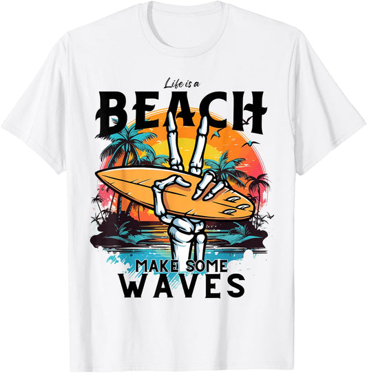 Funny Summer,Waves,Surf.Life Is A Beach Make Some Waves Women Kids T-Shirt - T-Shirt | White