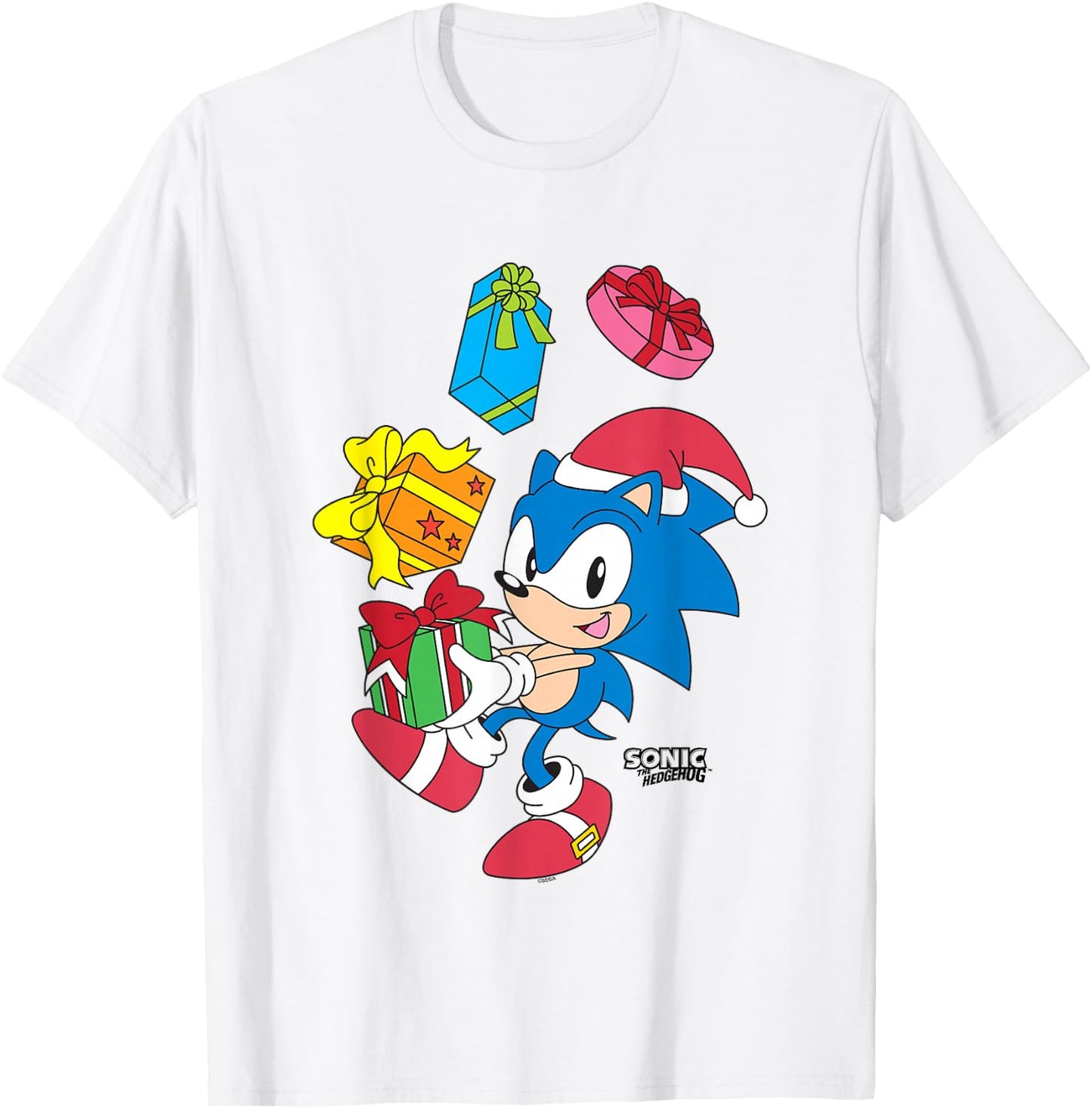 Sonic The Hedgehog Christmas Sonic Juggling Presents T-Shirt - T-Shirt | White