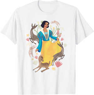 Disney Snow White Posing Among Bunnies And Deer Portrait T-Shirt - T-Shirt | White