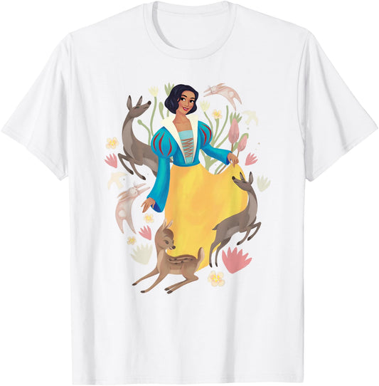 Disney Snow White Posing Among Bunnies And Deer Portrait T-Shirt - T-Shirt | White
