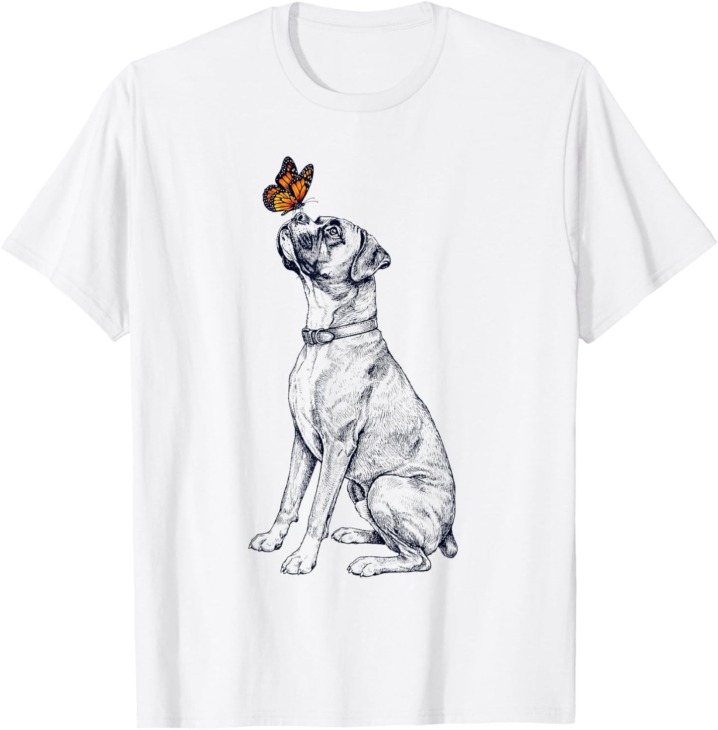 Vintage Boxer Dog with Butterfly Lover T-Shirt - T-Shirt | White