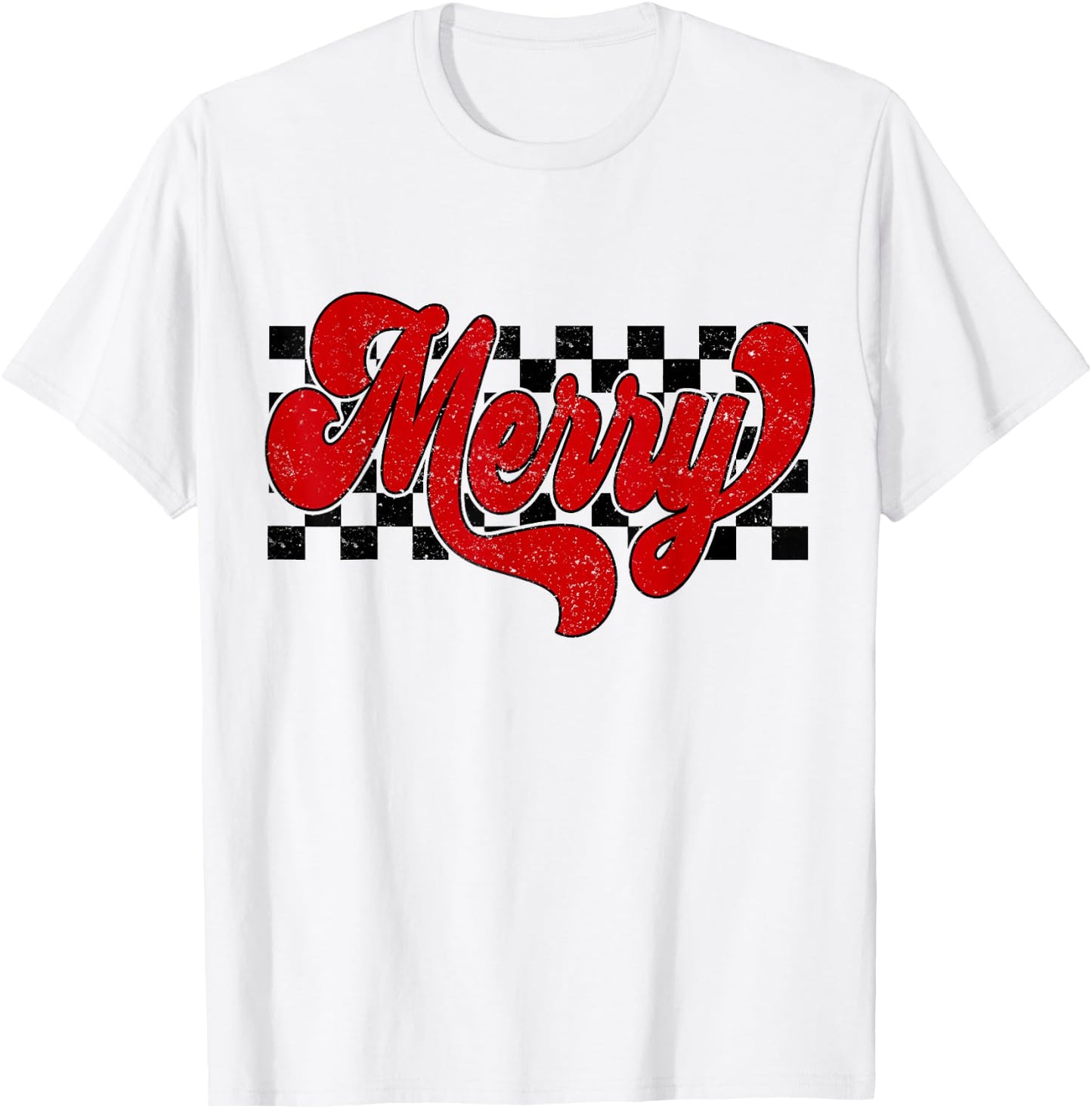 Retro Checkered Merry Christmas Vintage Xmas Gift Men Women T-Shirt - T-Shirt | White