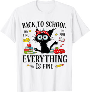 Back to School Frist Day of School Teacher & Kids Funny Cat T-Shirt - T-Shirt | White