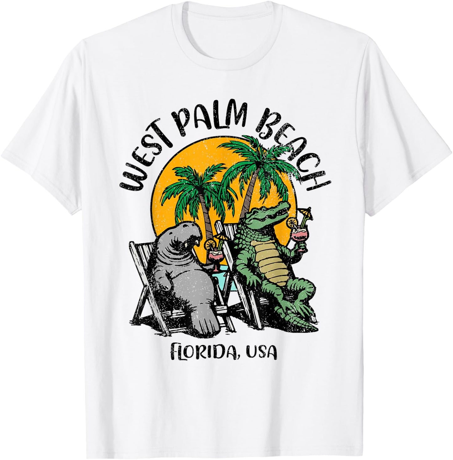 West Palm Beach Florida USA Funny Manatee Alligator Design T-Shirt - T-Shirt | White