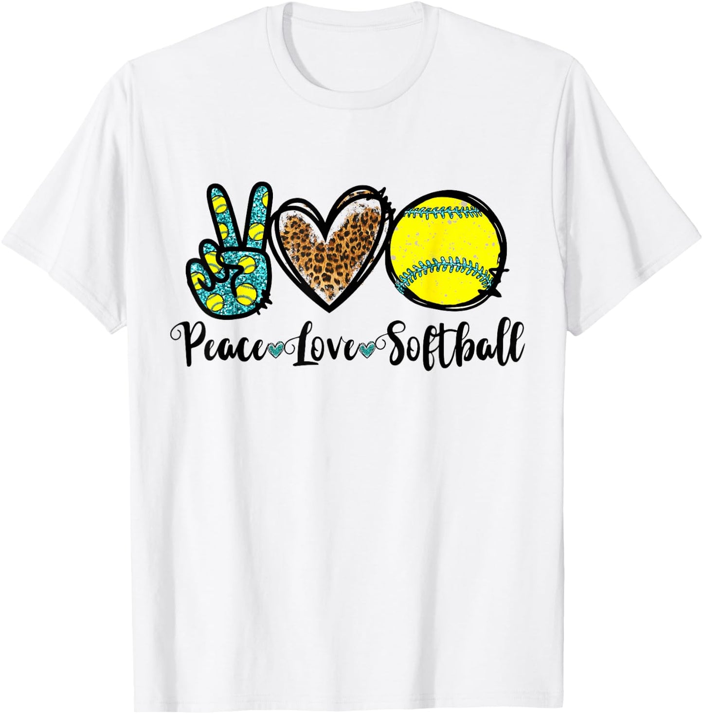 Peace Love Softball for Teen Girls Cute Leopard Softball T-Shirt - T-Shirt | White
