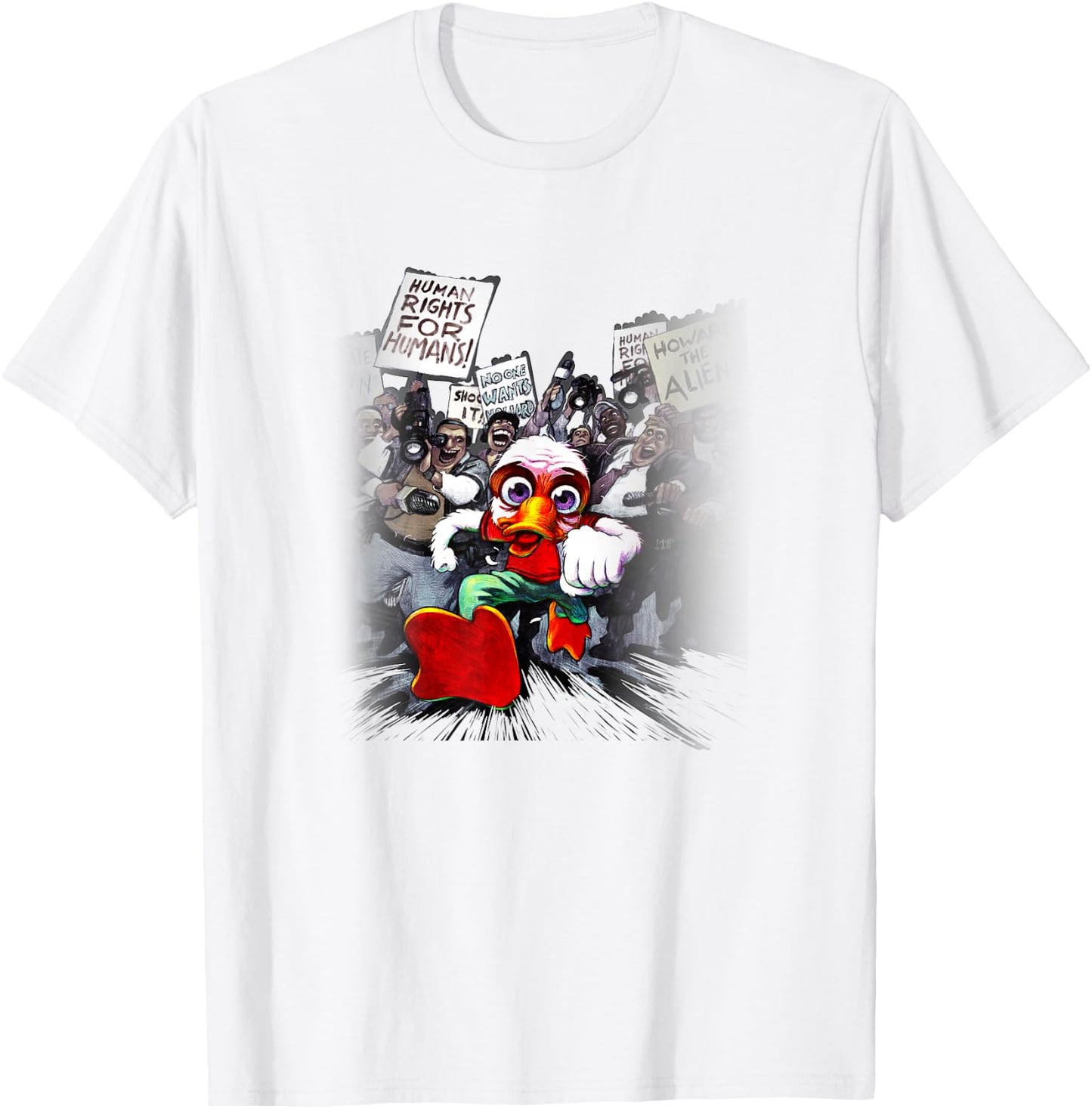 Marvel Comics Retro Classic Howard The Duck Escaping Crowd T-Shirt - T-Shirt | White