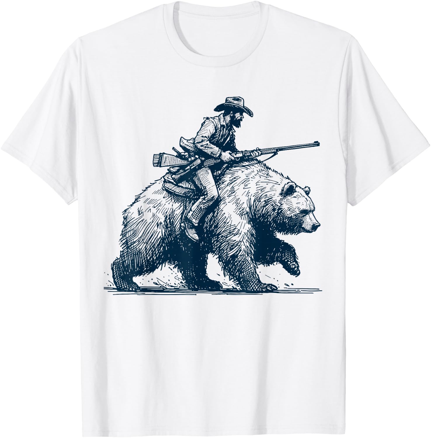 Funny Lumberjack Cowboy Riding on a Bear T-Shirt - T-Shirt | White