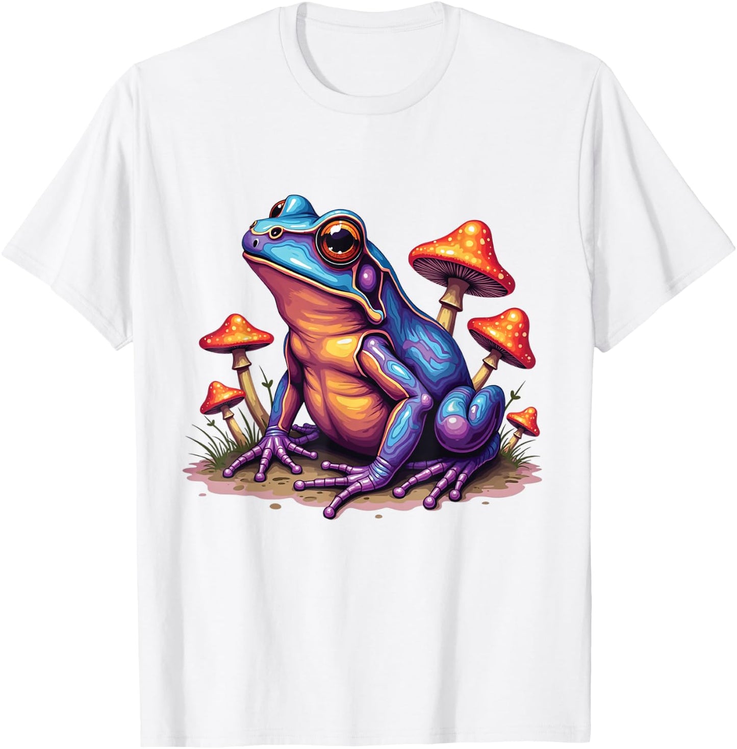 Toad Frog with Psychedelic Mushrooms Trippy Illustration , white, S T-Shirt - T-Shirt | White