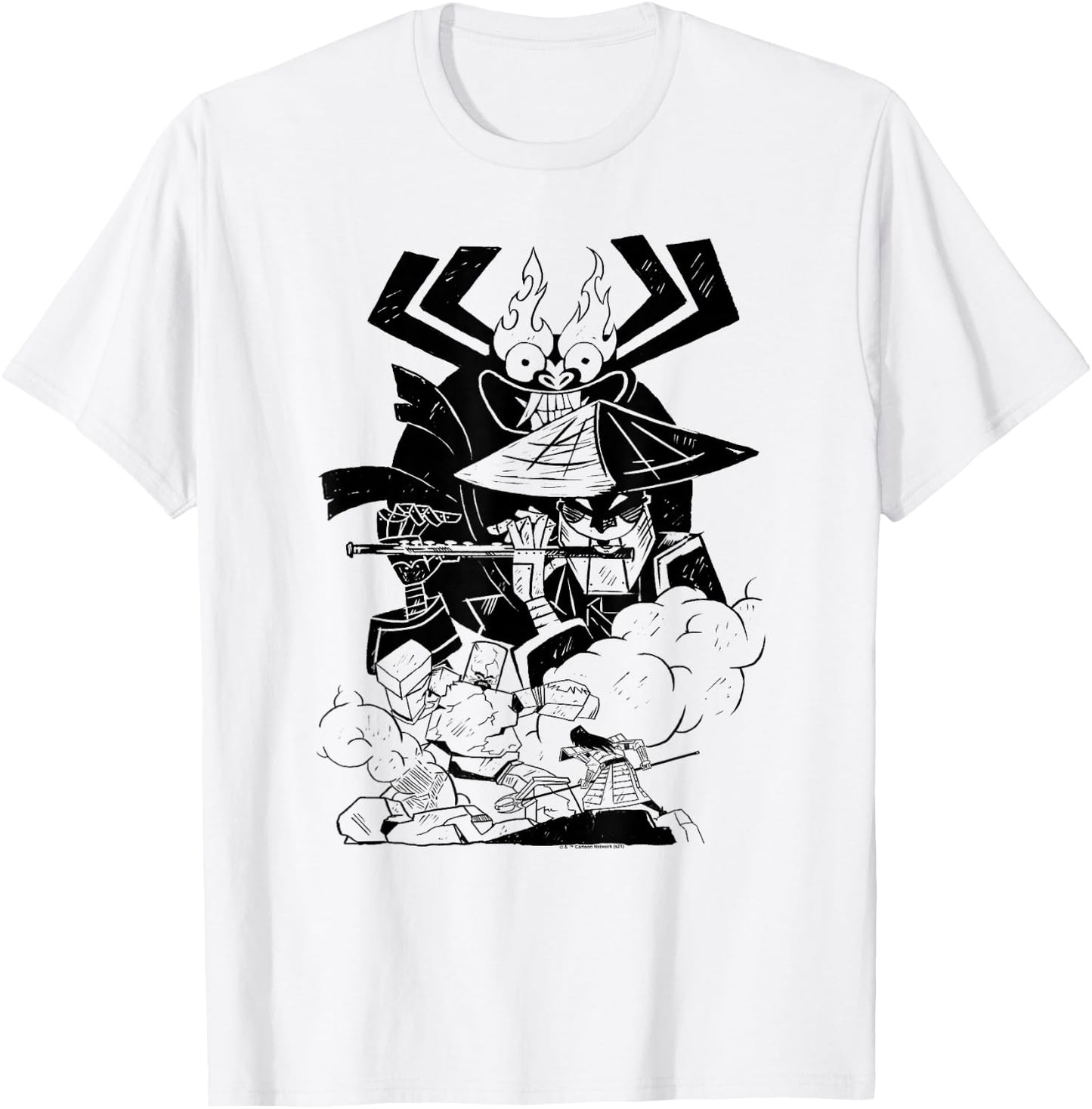 Samurai Jack Aku Scaramouche Battle T-Shirt - T-Shirt | White