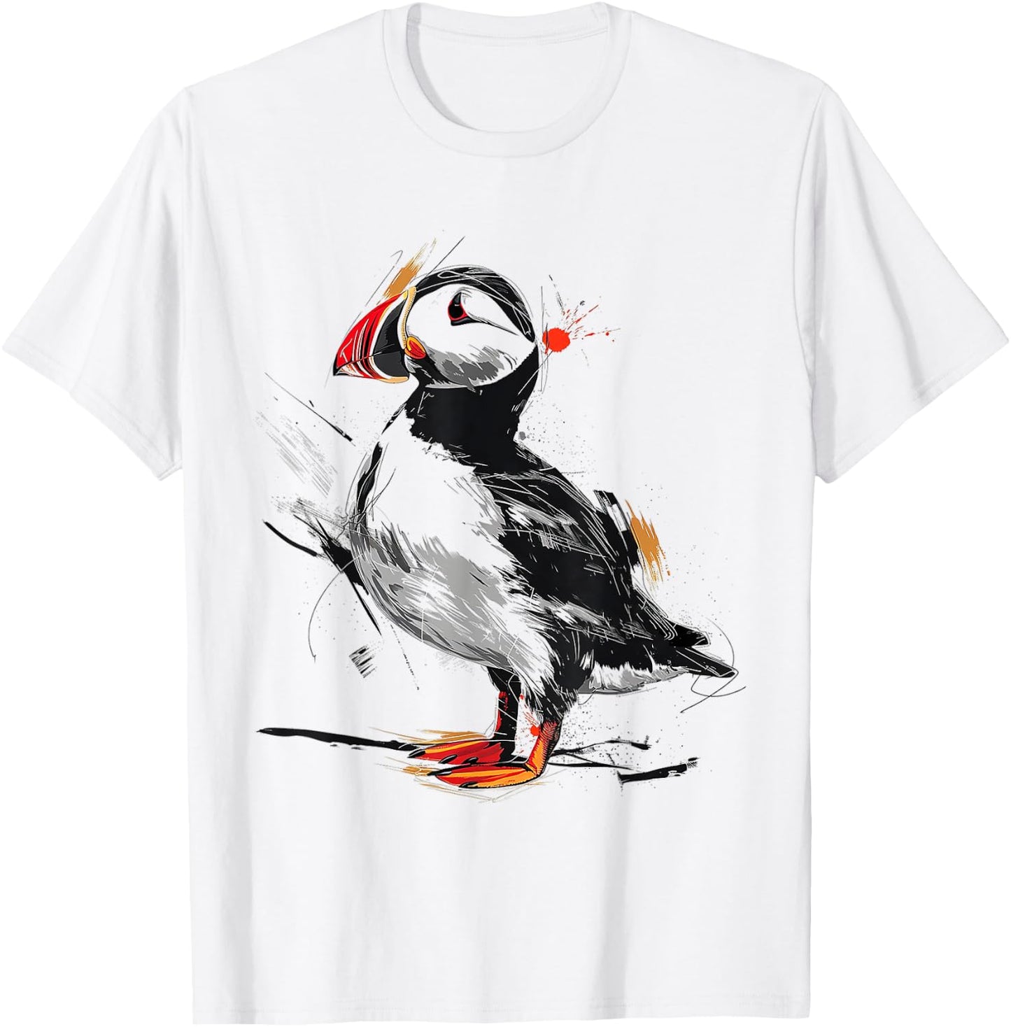 Puffin Animal Print Graphic Drawing Illustration Abstract Puffin , white, S T-Shirt - T-Shirt | White