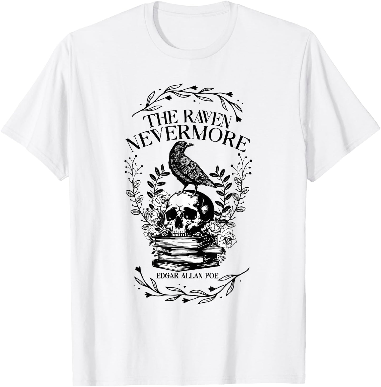 Vintage The Raven Nevermore by Edgar Allan Poe T-Shirt - T-Shirt | White