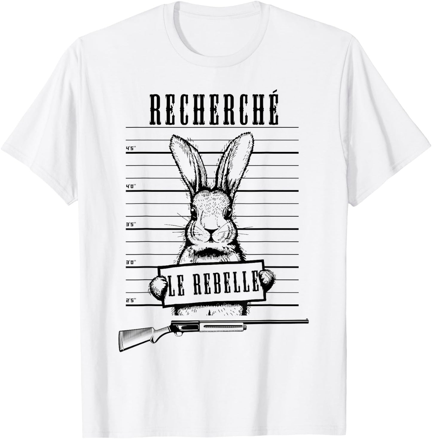 Man Rabbit Hunter Hare Dad Hunter Drawing Humor , white, S T-Shirt - T-Shirt | White