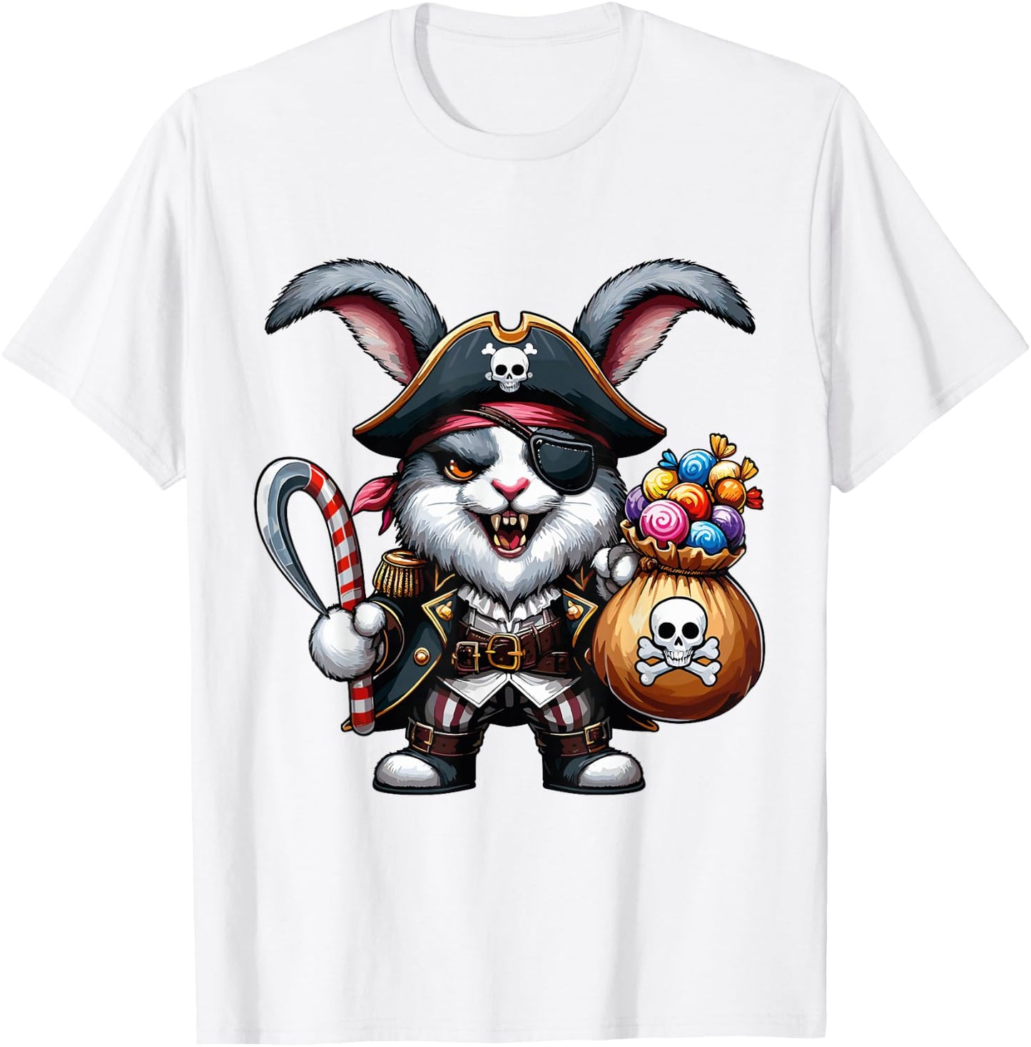 Halloween Rabbit Pirate Eye Patch Candy Bag Treasure Spooky T-Shirt - T-Shirt | White
