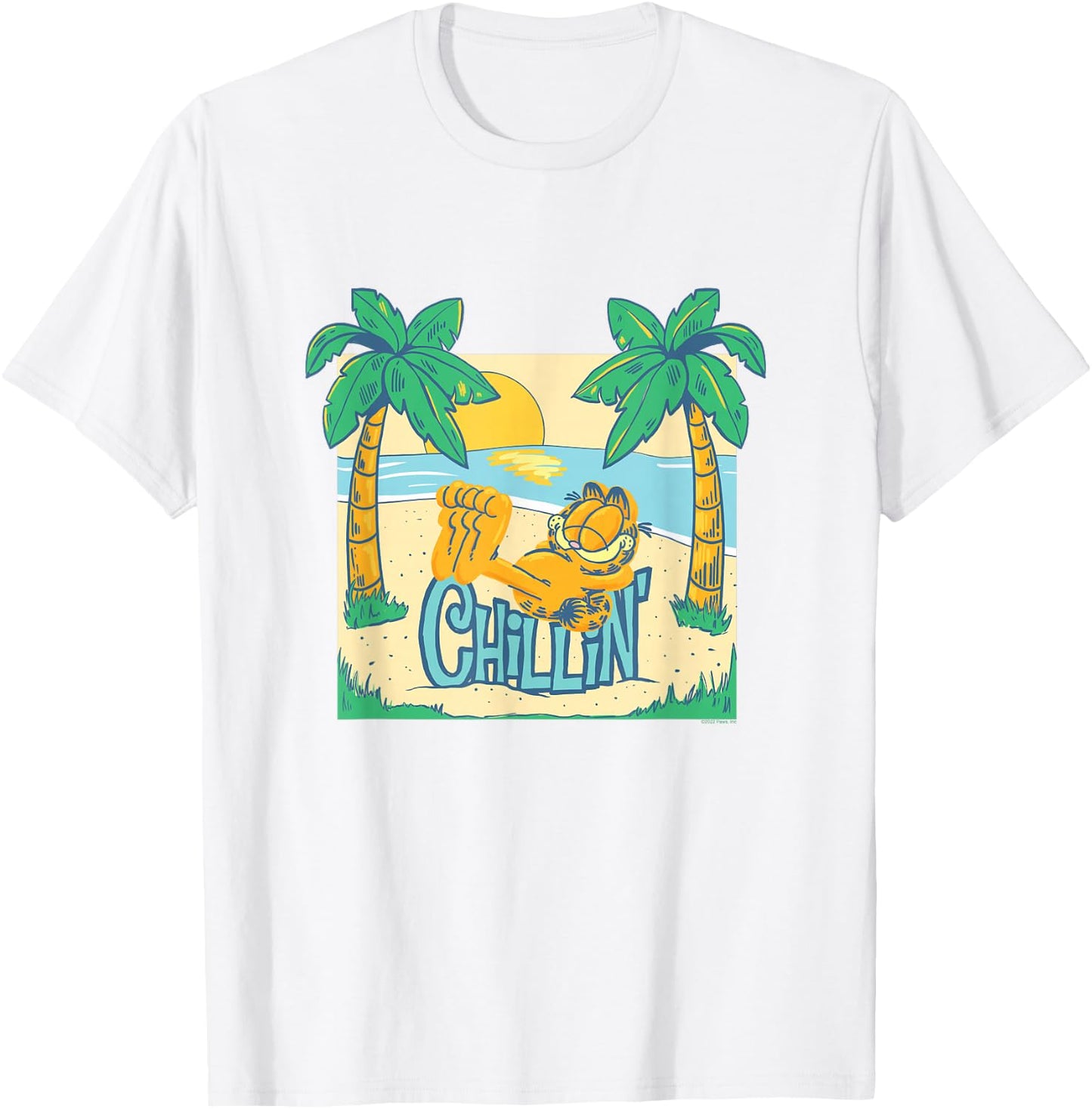 Garfield Chillin' at the Beach Summertime Cartoon Cat T-Shirt - T-Shirt | White