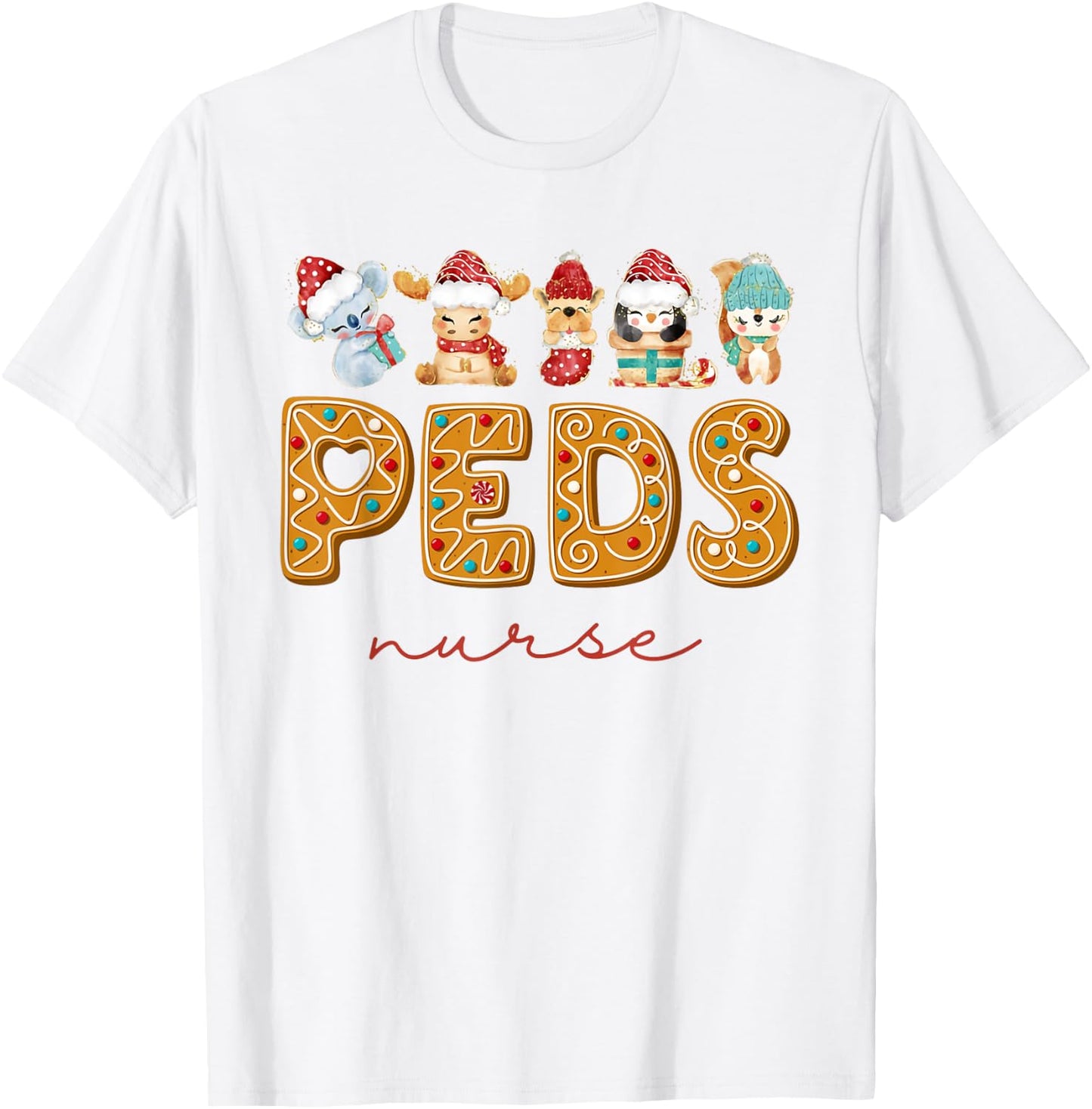 PEDS Nurse Gingerbread Christmas Pediatric Nurse Holiday T-Shirt - T-Shirt | White