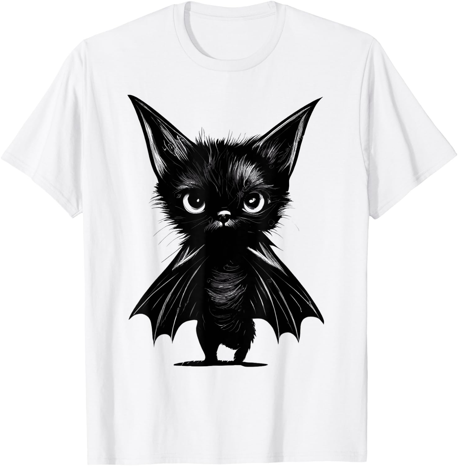 Halloween Grumpy Black Kitten in Bat Costume T-Shirt - T-Shirt | White