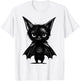 Halloween Grumpy Black Kitten in Bat Costume T-Shirt - T-Shirt | White