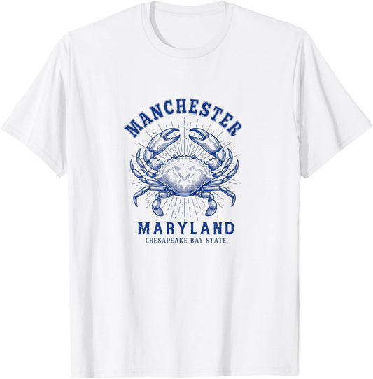 Maryland Blue Crab Coastal Manchester MD Design T-Shirt - T-Shirt | White