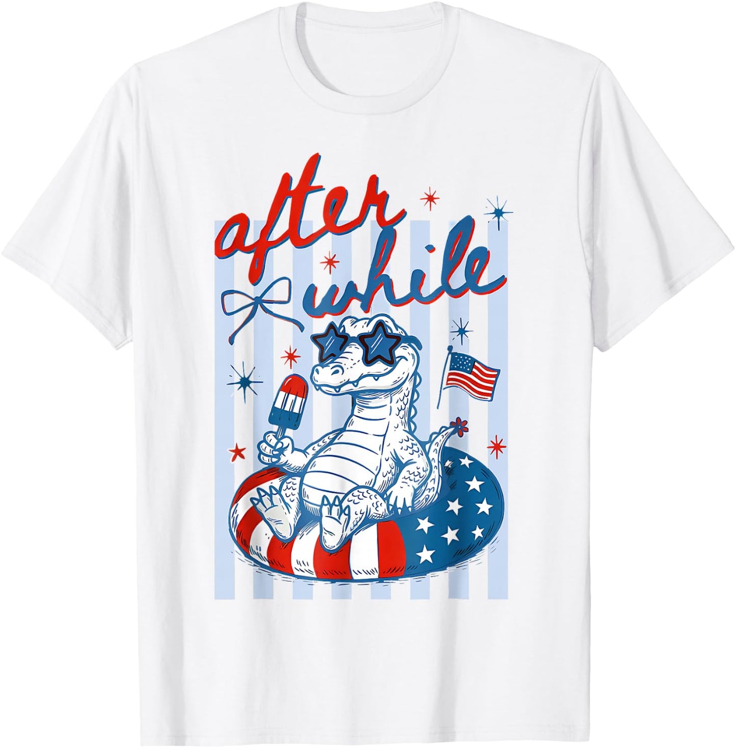 After While 4th of July Crocodile Patriotic Summer Vacation T-Shirt - T-Shirt | White